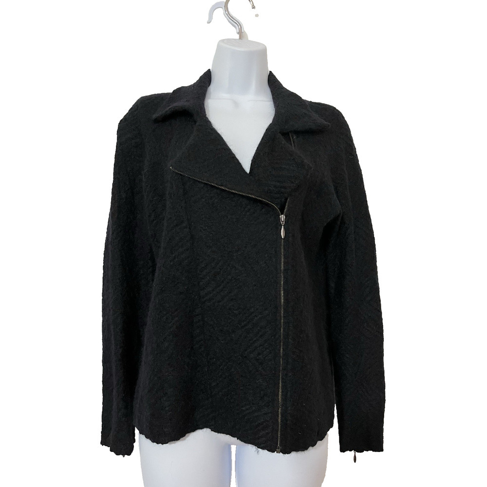 Eileen Fisher Womens Mohair Blend Moto Jacket Size S Black‎ Capsule Minimalist